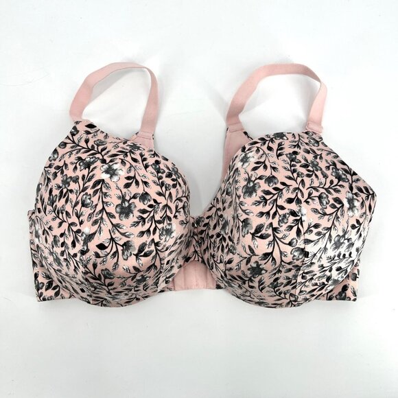 Cacique Lightly Lined Bra in Pale Blush Pink with‎ Gray Floral Print Size 40DDD - Picture 1 of 7